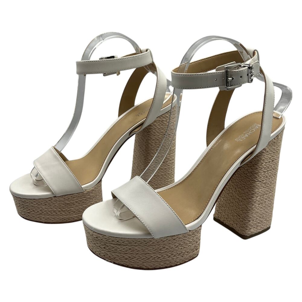 Michael Kors Ashton Espadrille Block High Heels Platform Sandals White Size 9.5